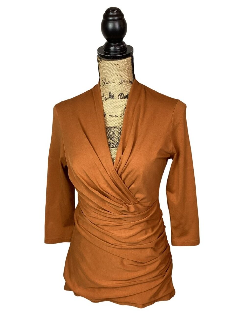 Peruvian Connection Pima Cotton Ruched Waist Top Women Medium Butterscotch - Picture 2 of 8